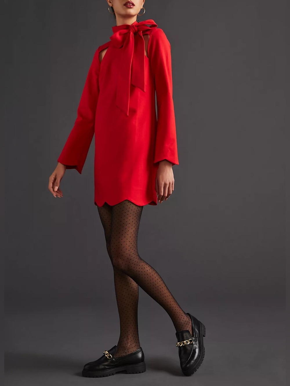 Anthropologie Maeve Neck Tie Shift Mini Red Dress Size M